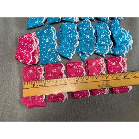 Assorted Embroidered Eyelet Lace Trim Pieces in Blue & Pink - Picture 6 of 13